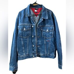 Y2K Vintage 90's Tommy Hilfiger Denim Trucker Jacket Size L Logo Button